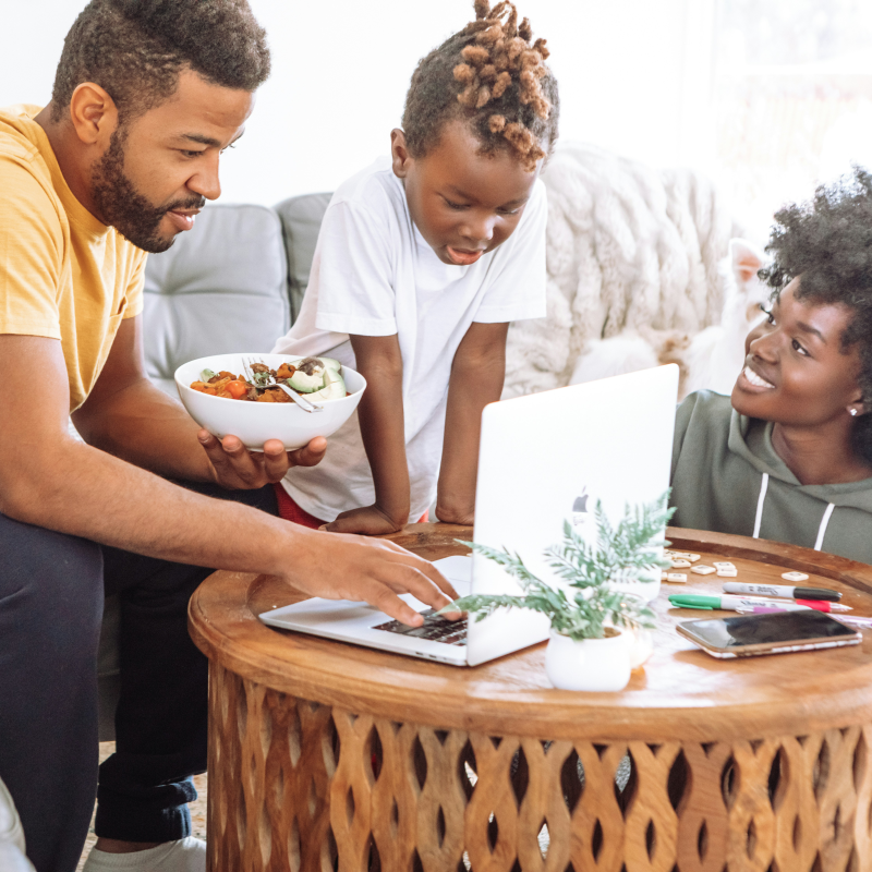 A Christian family discussing donor advised fund giving together at home