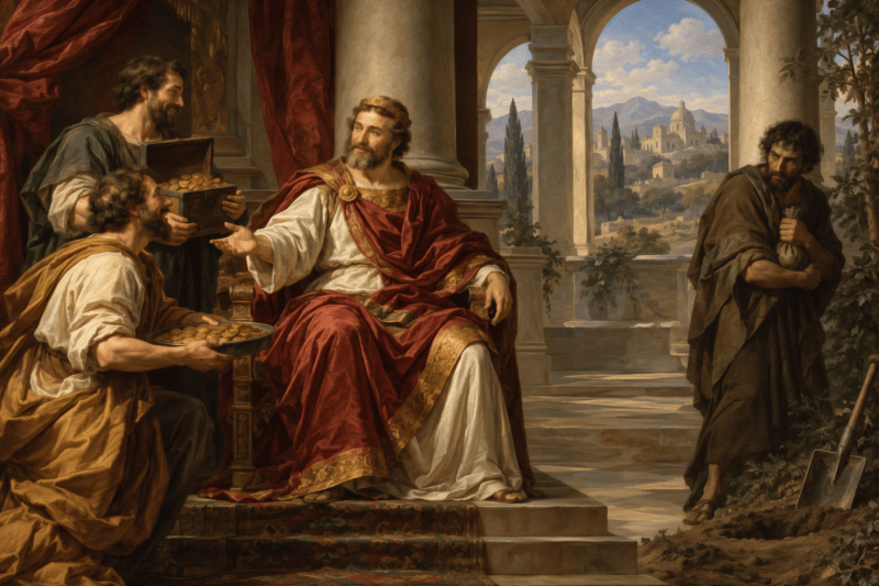 ChatGPT image of a renaissance style painting of the parable of the talents